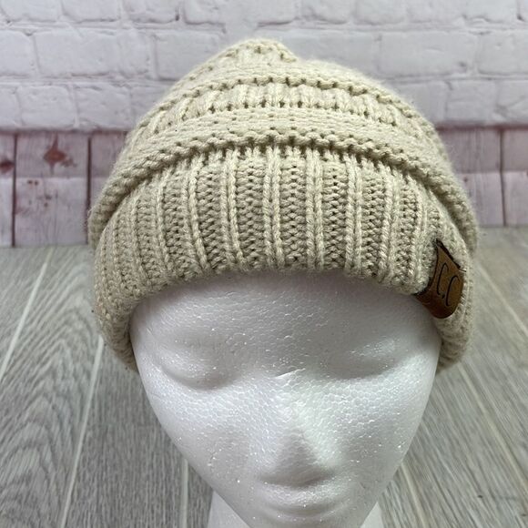 CC. Slouchy Knit Oversized Beanie. OSFA. Tan - Picture 3 of 5